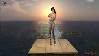 راقصة شرقية خيالية زرقاء تأخذ ثنائي بي بي سي بشراسة